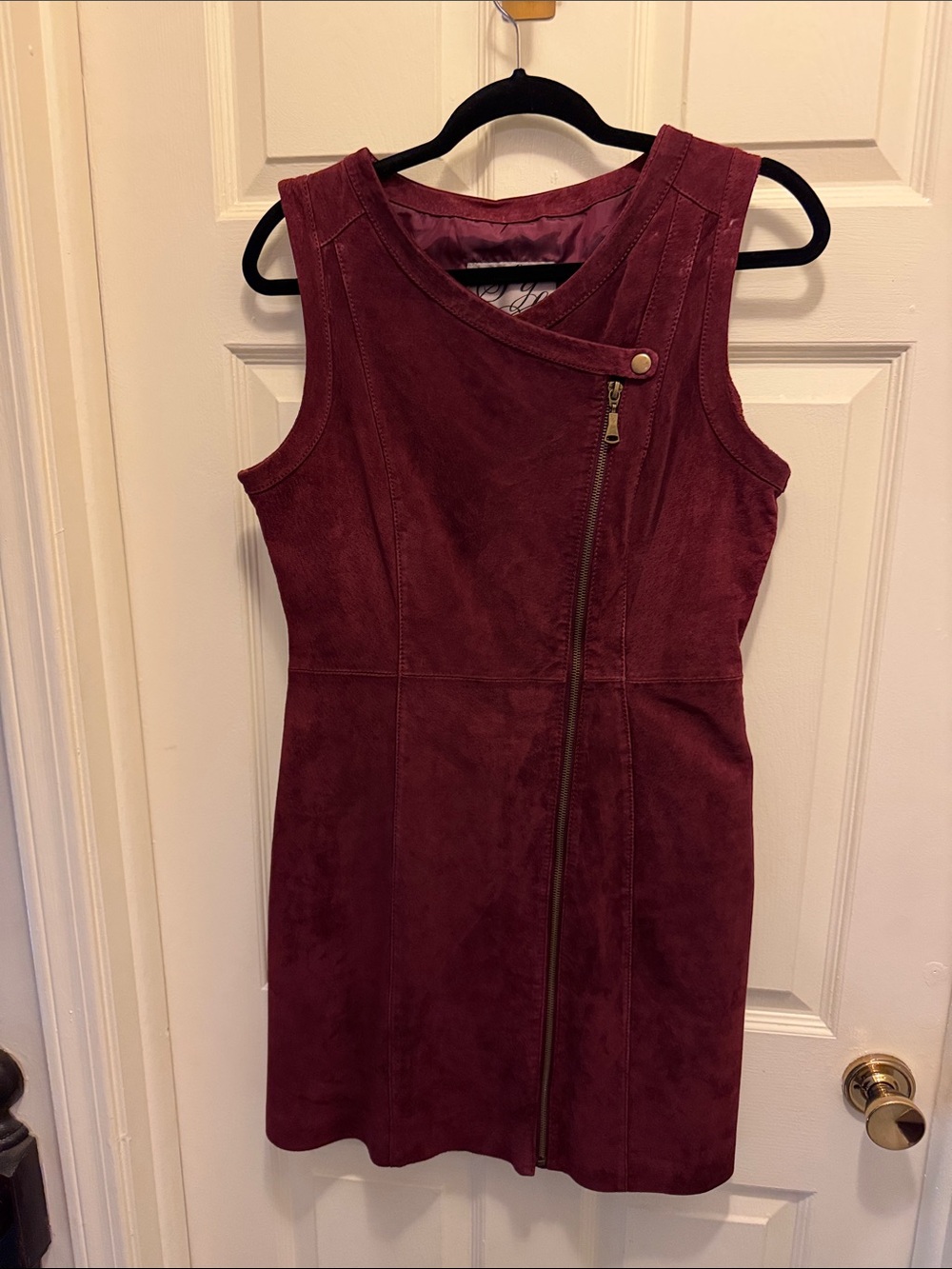 Sleeveless Burgundy Faux Suede Zip-Front Mini Dress